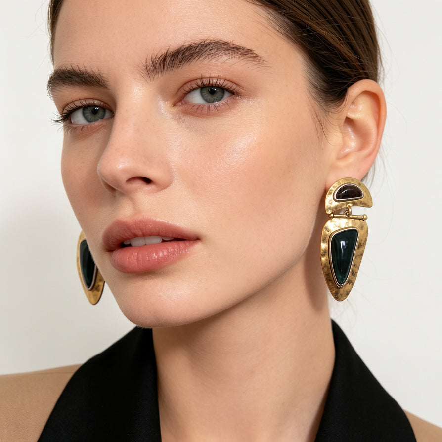 Pendientes de Diseño Vintage con Piedras en 3 Colores - Mayorista B2B|JI JOYA