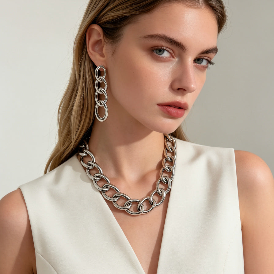 Mayorista: Collar de Eslabones Grandes Gruesos, Diseño Minimalista Moderno, Cadena de Moda en Dorado y Plateado para Mujer