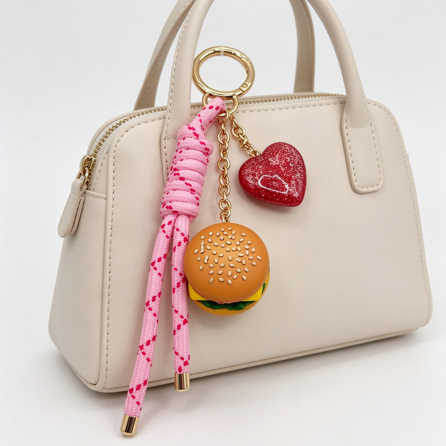 Llavero de Hamburguesa con Corazón Rosa - Llavero de Moda para Llaveros y Bolsos, Accesorio al Por Mayor|JI JOYA