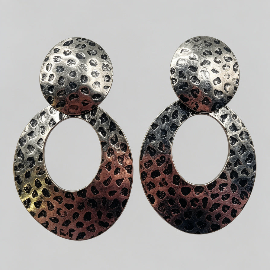 Arete Colgante Geométrico de Textura Martillada, Oro/Plata, Venta al Por Mayor|JI JOYA