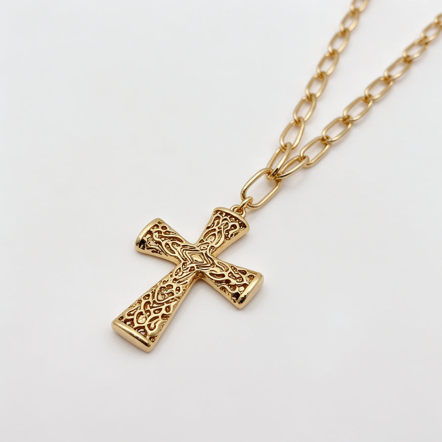 Collar Cruz Étnico Dorado | Joyería de Tendencia para Mayoristas de Moda|JI JOYA