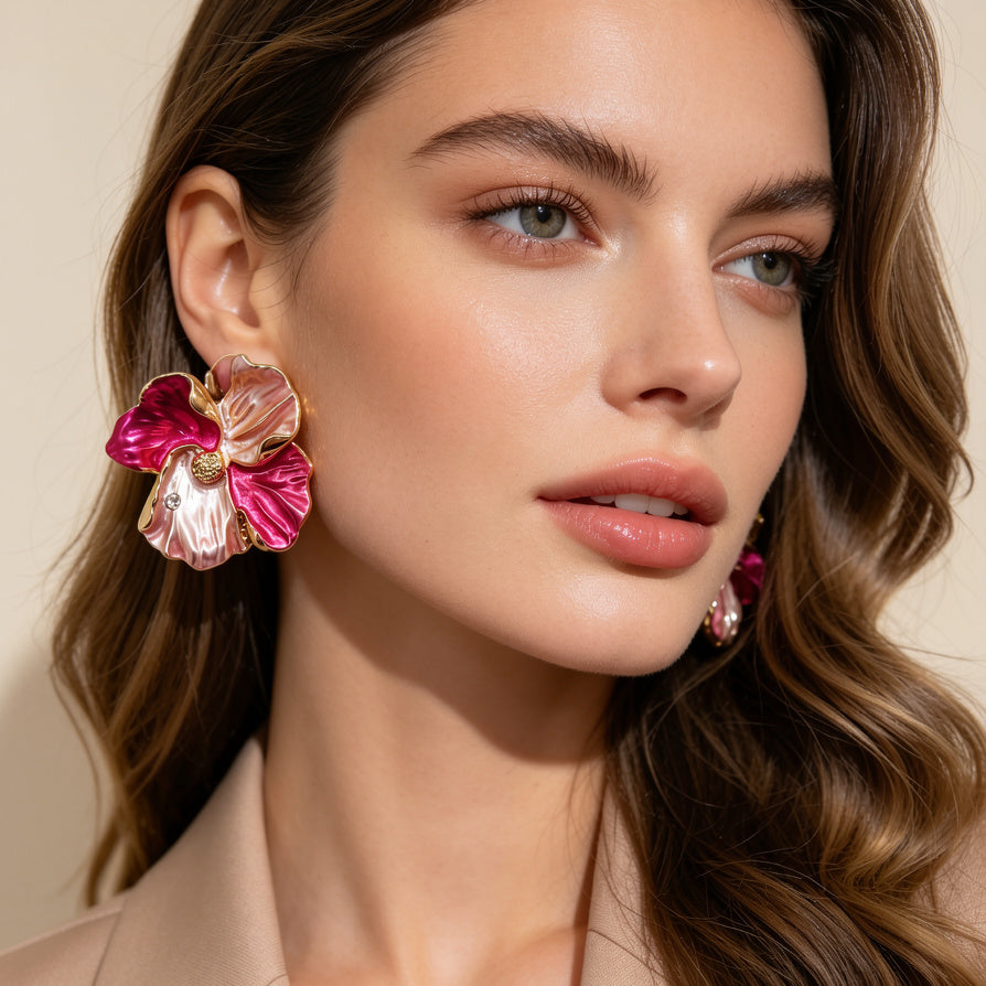 Pendientes Florales Lujosos Aleación de Zinc | Bisutería Mayorista para Moda Mujer|JI JOYA
