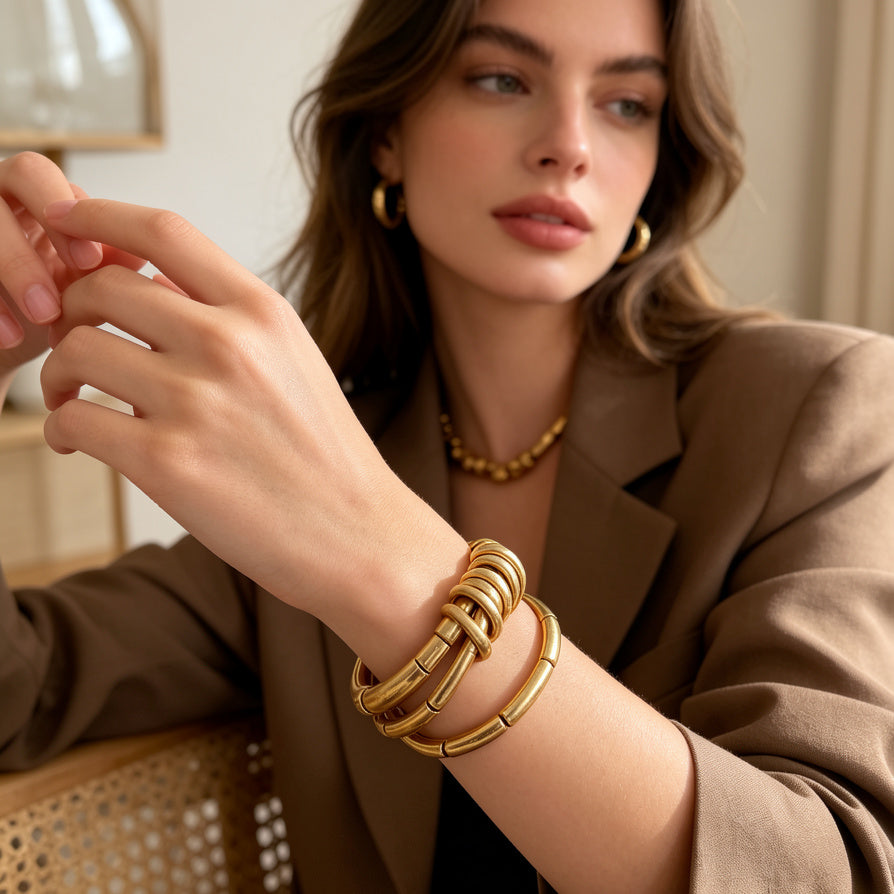 Brazalete Elástico Minimalista | Diseño Moderno 2 Colores (Oro/Plata) - Joyería Mayorista para Colecciones de Temporada|JI JOYA