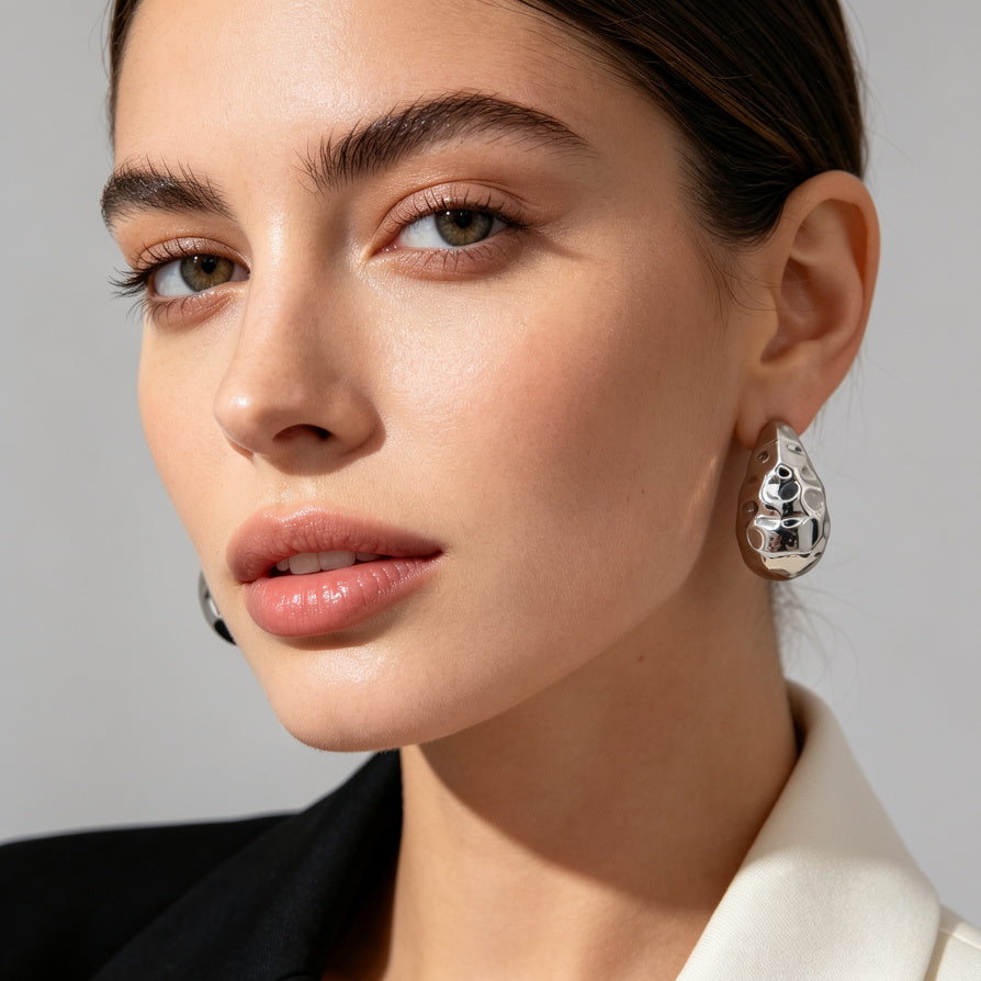 Aretes de Gota Texturizados al Por Mayor | dorada/plateado, Diseño Minimalista de Lujo|JI JOYA