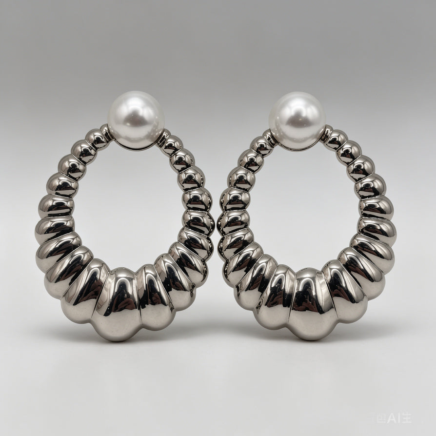 Aretes de Perla y Aro Hoop - Dorado / Plateado - Mayorista B2B|JI JOYA