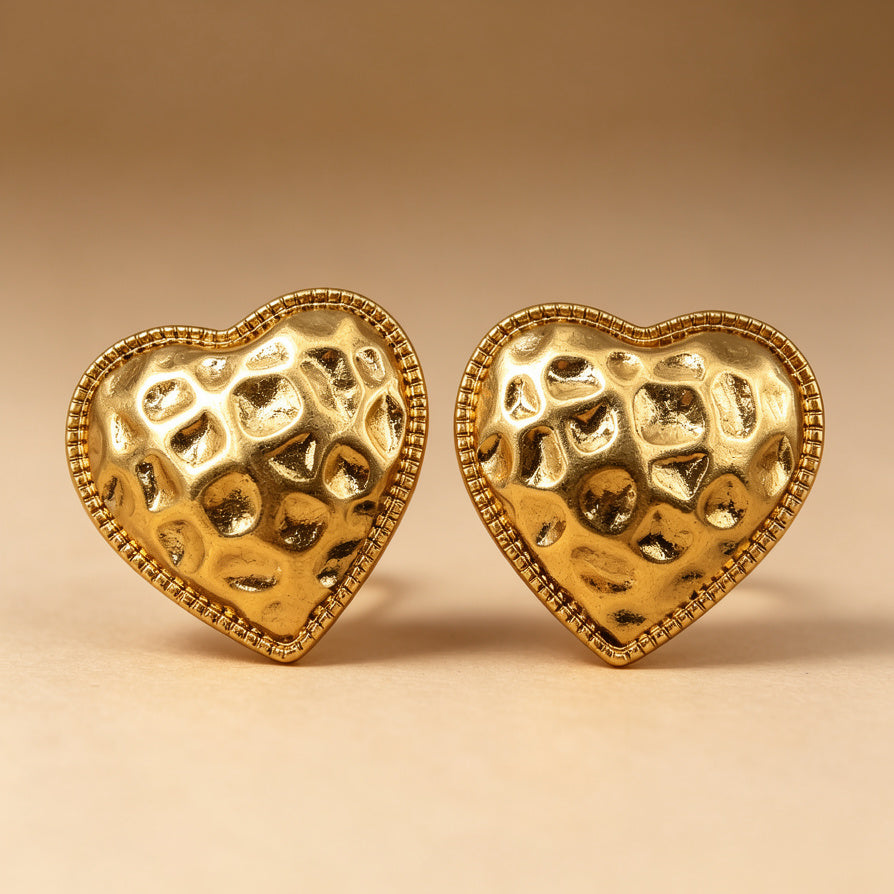 Pendientes Grandes de Corazón Martillado en Oro - Joyería de Moda al Por Mayor para Tiendas|JI JOYA