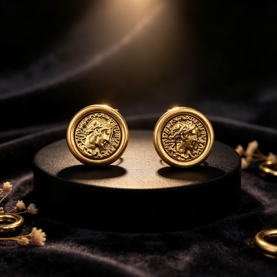 Aretes de Moneda Romana Vintage | Diseño Bicolor Oro/Plata | Joyería al por mayor para Mujeres|JI JOYA