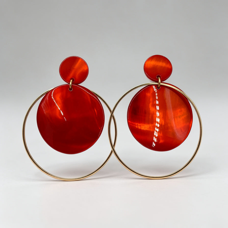 Pendientes de Círculo Dorado con Placa de Concha Nácar - 3 Colores (Azul, Rojo, Blanco) | Joyería de Moda al Por Mayor|JI JOYA