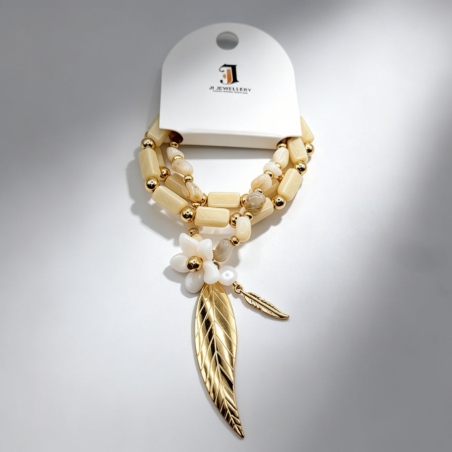 Pulsera de Moda con Cuentas de Resina y Colgante de Hoja, 3 Colores Disponibles, Joyería para Mujer al Por Mayor|JI JOYA