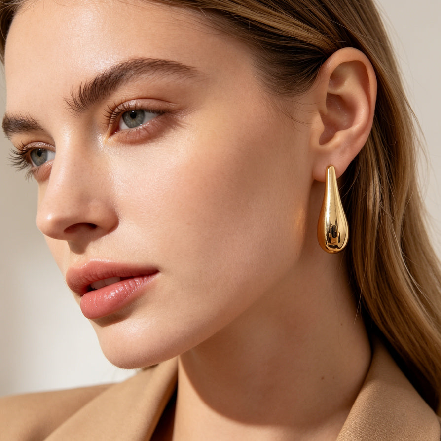 Aretes de Gota Clásicos, Diseño Liso| Venta al Por Mayor|JI JOYA