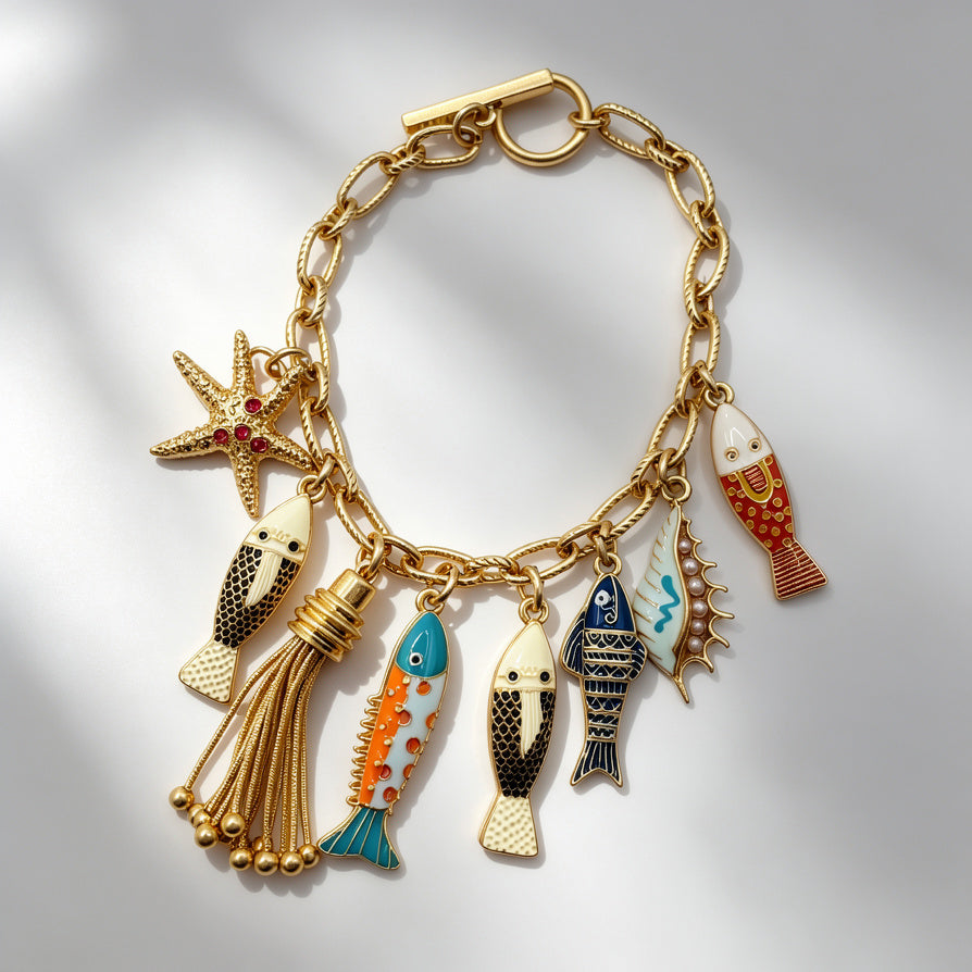 Pulsera de Peces y Estrellas de Mar | Joyería al Por Mayor | Diseño Náutico|JI JOYA