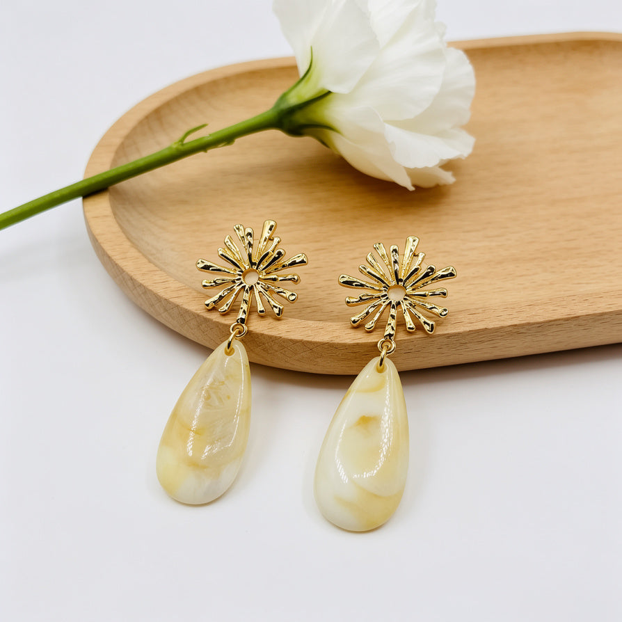 Pendientes Gota Resina con Sol Dorado - 4 Colores | Mayorista de Joyería Moda|JI JOYA