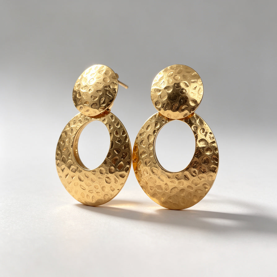 Arete Colgante Geométrico de Textura Martillada, Oro/Plata, Venta al Por Mayor|JI JOYA