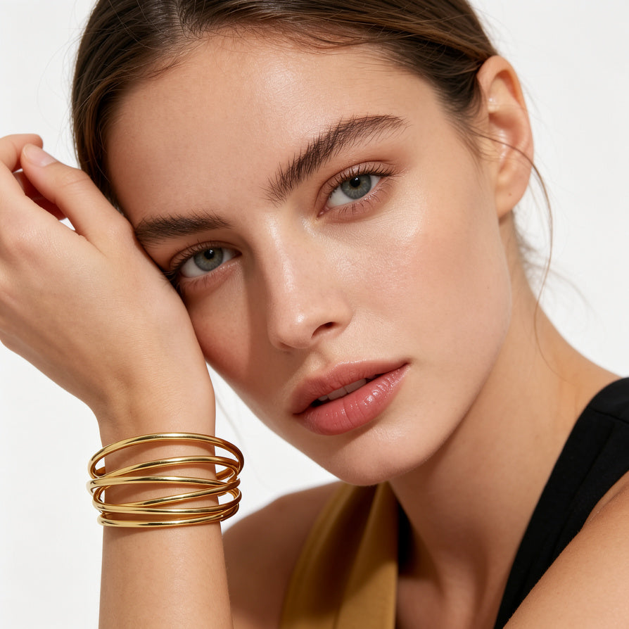 Pulsera de Ajuste Abierto de 5 Bandas | Diseño Minimalista Elegante | Joyería de Moda para Mujer | Mayorista de Accesorios de Zinc Aleación|JI JOYA