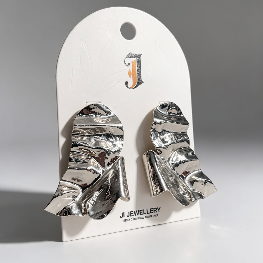 Aretes de Metal Texturizado con Diseño Irregular | Moda Avant-Garde | Mayoreo|JI JOYA