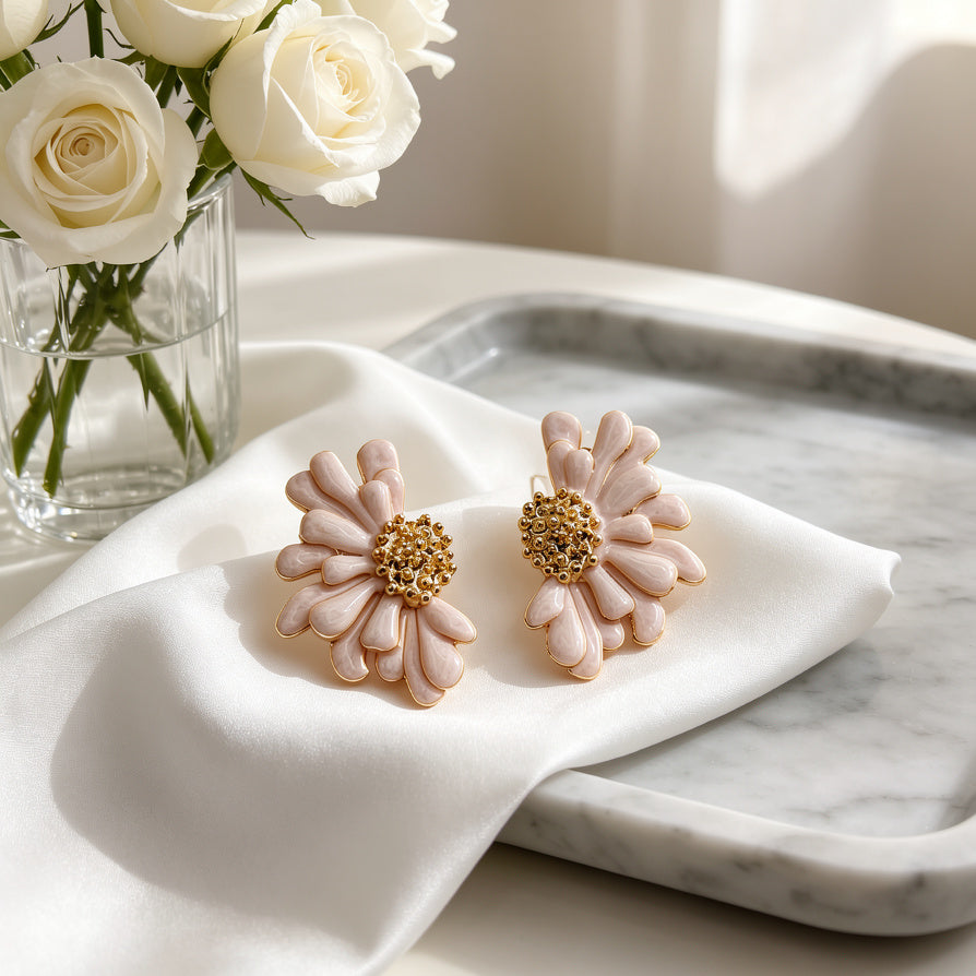 Pendientes de flor de esmalte para mujer | Joyería de moda al por mayor | Ji Joya Diseño de Moda