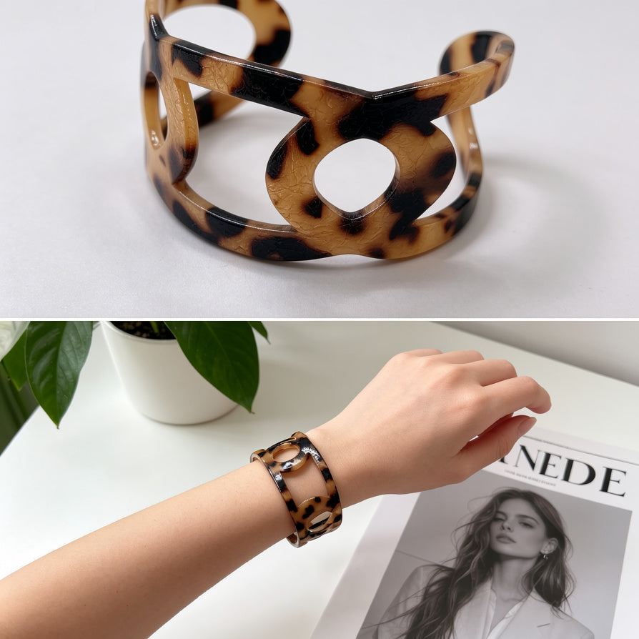 Pulsera abierta de resina con estampado de carey | Accesorio de moda al por mayor|JI JOOYA