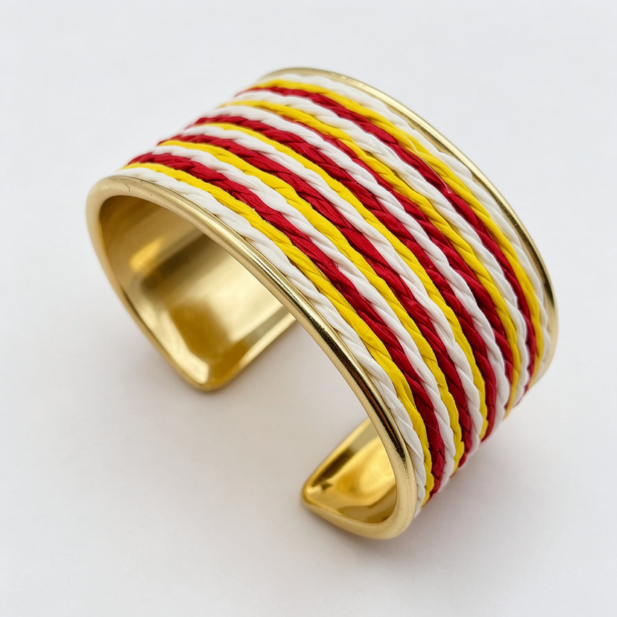 Brazalete de Metal Dorado con Trenza de Cuerda | Accesorio de Joyería al Por Mayo|JI JOYA