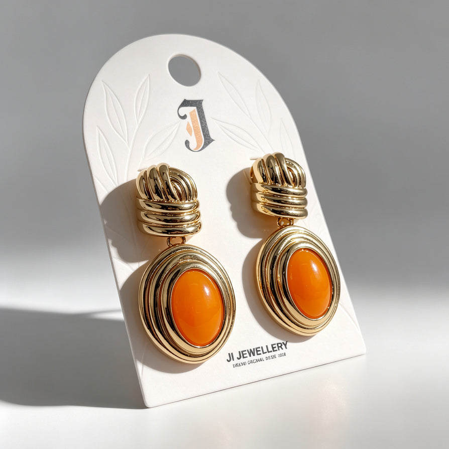 Pendientes Retro Ovalados de Resina Naranja - Joyería al Por Mayor para Tiendas|JI JOYA