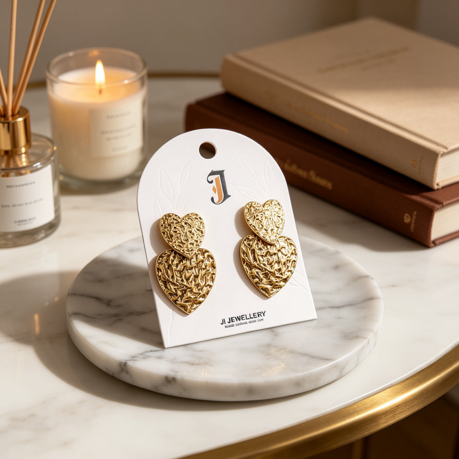Pendientes de Corazón Texturizados en Oro - Joyería al Por Mayor para Minoristas|JI JOYA