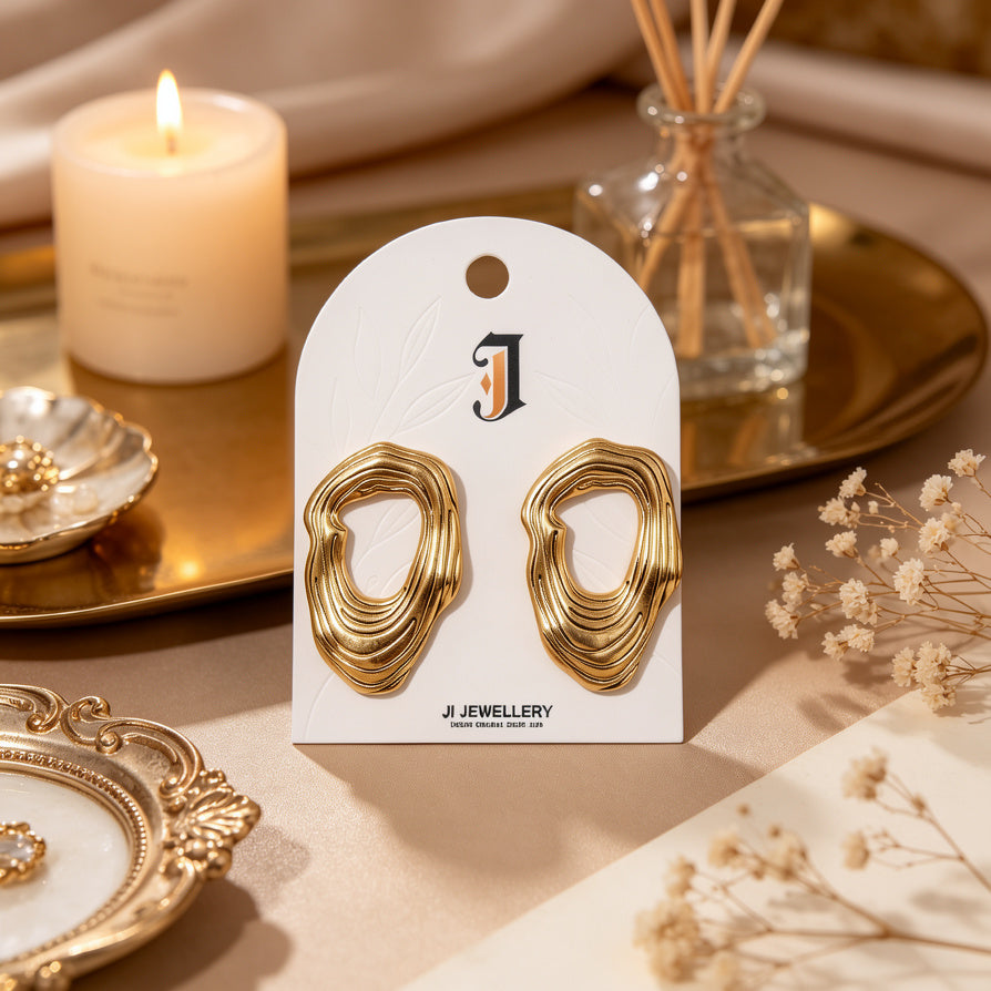 Aretes de Oro Irregulares Texturizados - Diseño Minimalista Moderno - Joyería al Por Mayor para Mujeres|JI JOYA
