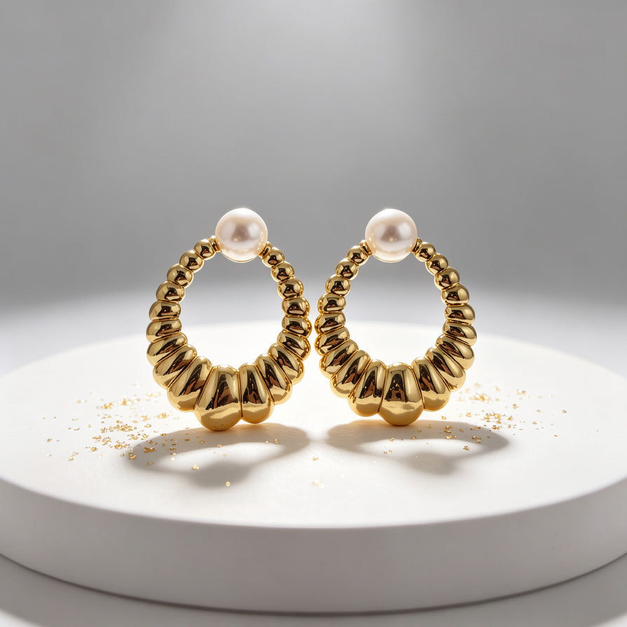 Aretes de Perla y Aro Hoop - Dorado / Plateado - Mayorista B2B|JI JOYA