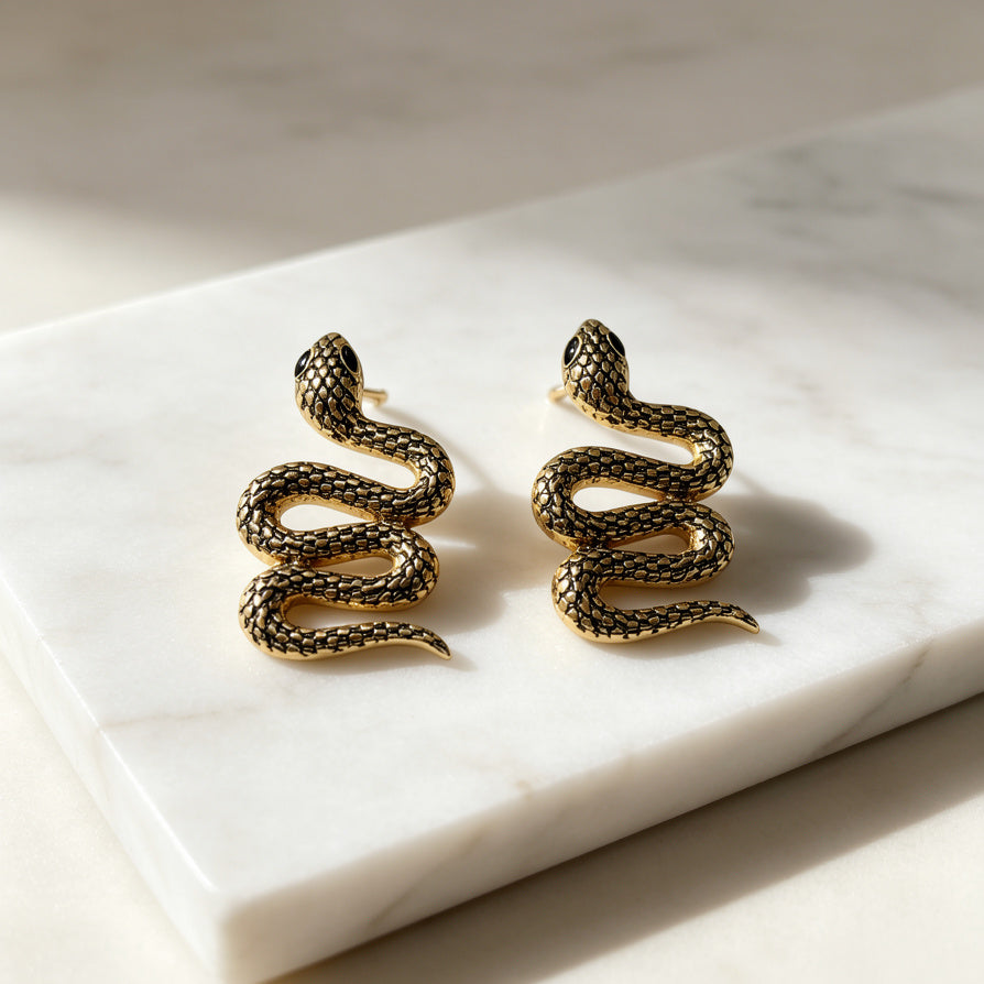 Pendientes de Serpiente de Metal Dorado Vintage, Bisutería Moda Mujer Al Por Mayor, Diseño Exclusivo Antiguo, Accesorio de Joyería Tendencia 2026|JI JOYA