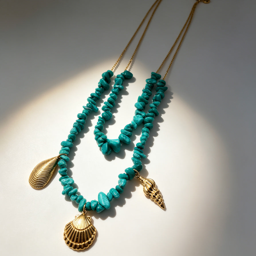 Collar Capricho Marino - Collar de Piedras Naturales con Dijes de Concha en Oro|JI JOYA