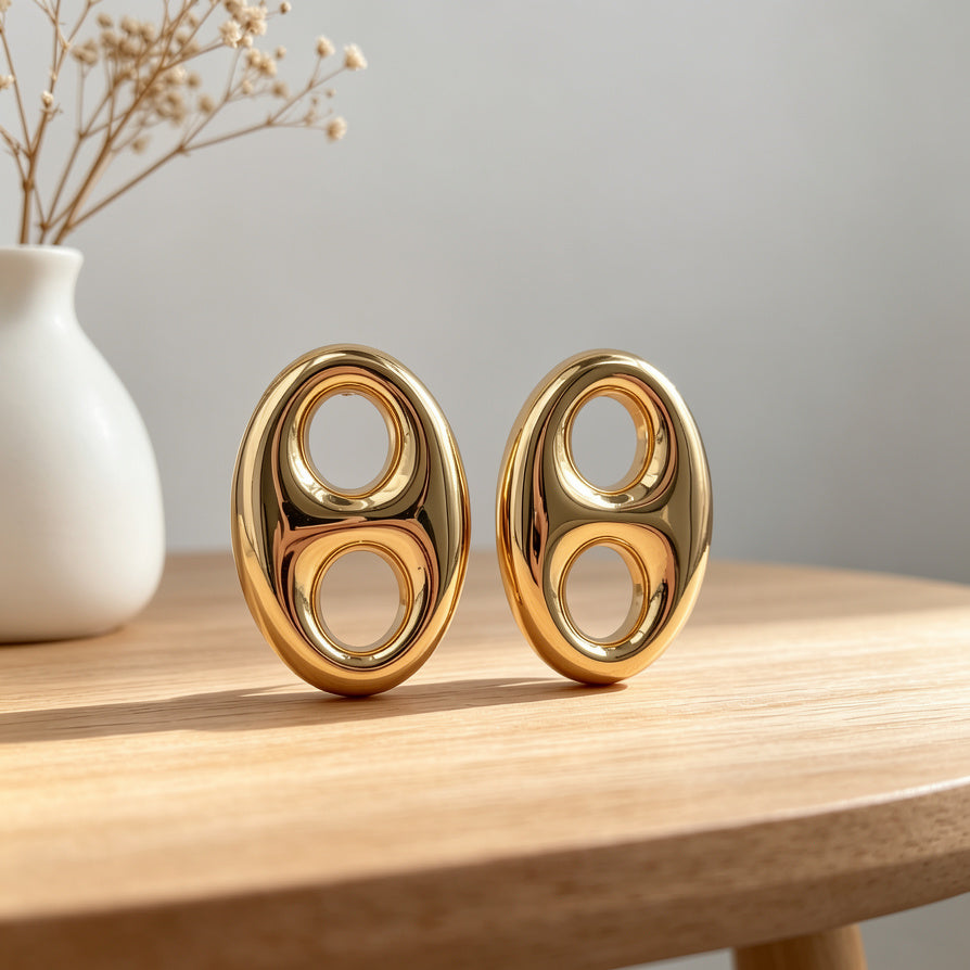 Pendientes Minimalistas de Forma Ovalada Doble, Chapados en Oro y Plata, Venta al Por Mayor | Moda 2026|JI JOYA