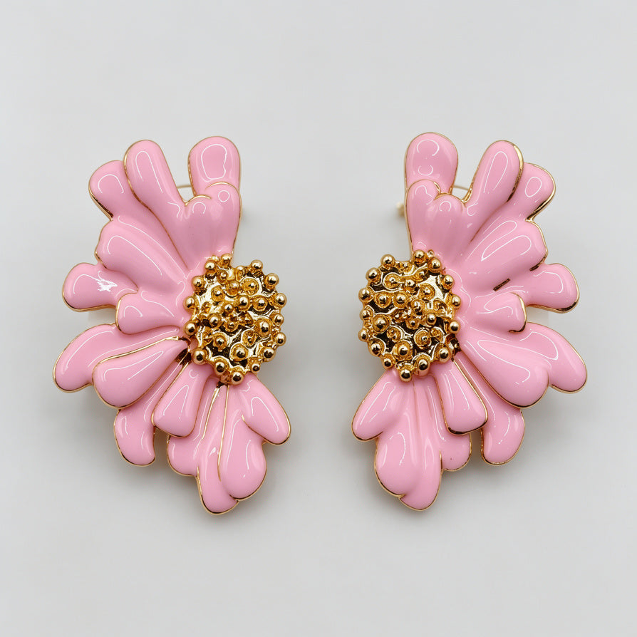 Pendientes de flor de esmalte para mujer | Joyería de moda al por mayor | Ji Joya Diseño de Moda