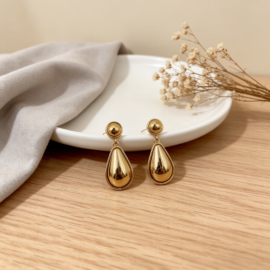 Pendientes de Gota Doble Color Oro/Plata - Bisutería de Aleación de Zinc al Por Mayor - Elegantes y Versátiles para Mujer|JI JOYA