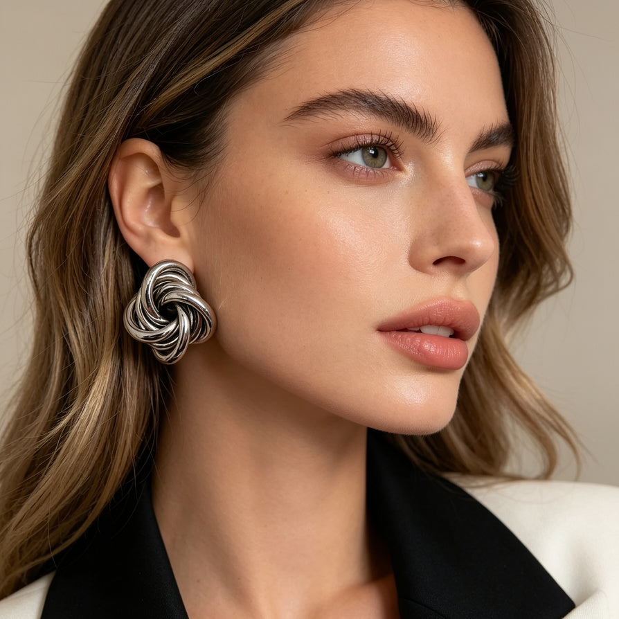 Pendientes de Nudo de Metal al Por Mayor | Estilo Minimalista y Moderno, Oro y Plata|JI JOYA