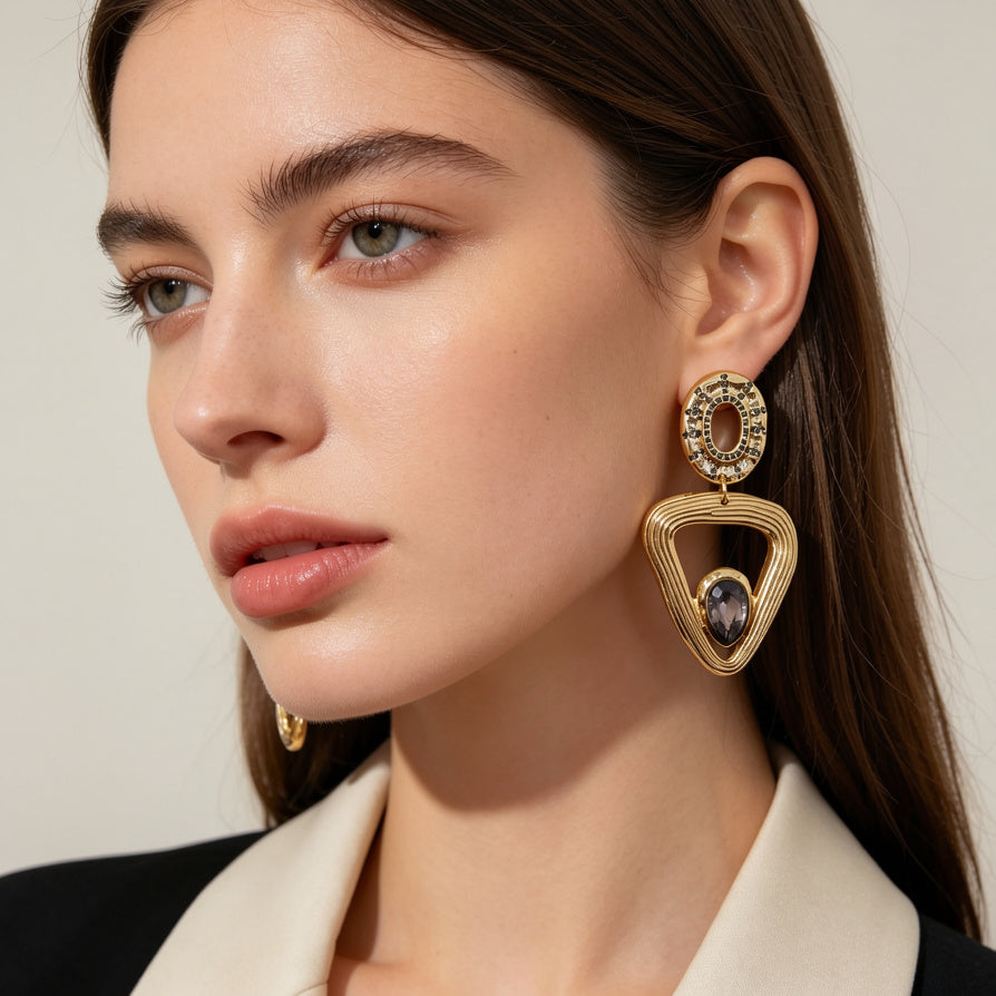Pendientes Geométricos de Zinc con Piedras de Colores | Lote Mayorista para Mujer | Diseño Elegante y Resistente|JI JOYA