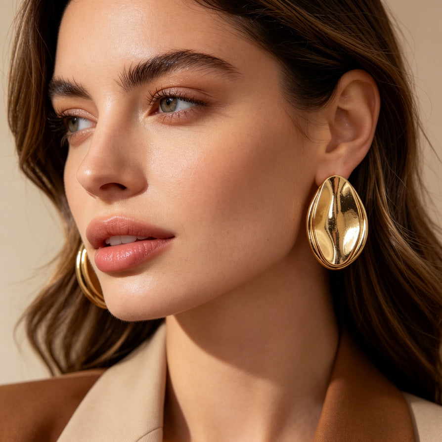 Pendientes de Gota Metálicos Grandes | Dorado y Plata | Venta al Por Mayor para Revendedores|JI JOYA