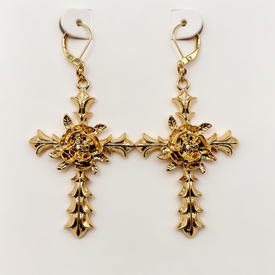 Pendientes Góticos Cruz Rosa - Plata/Aleación Dorada, Joyería de Moda Alternativa para Mujer | Mayorista|JI JOYA