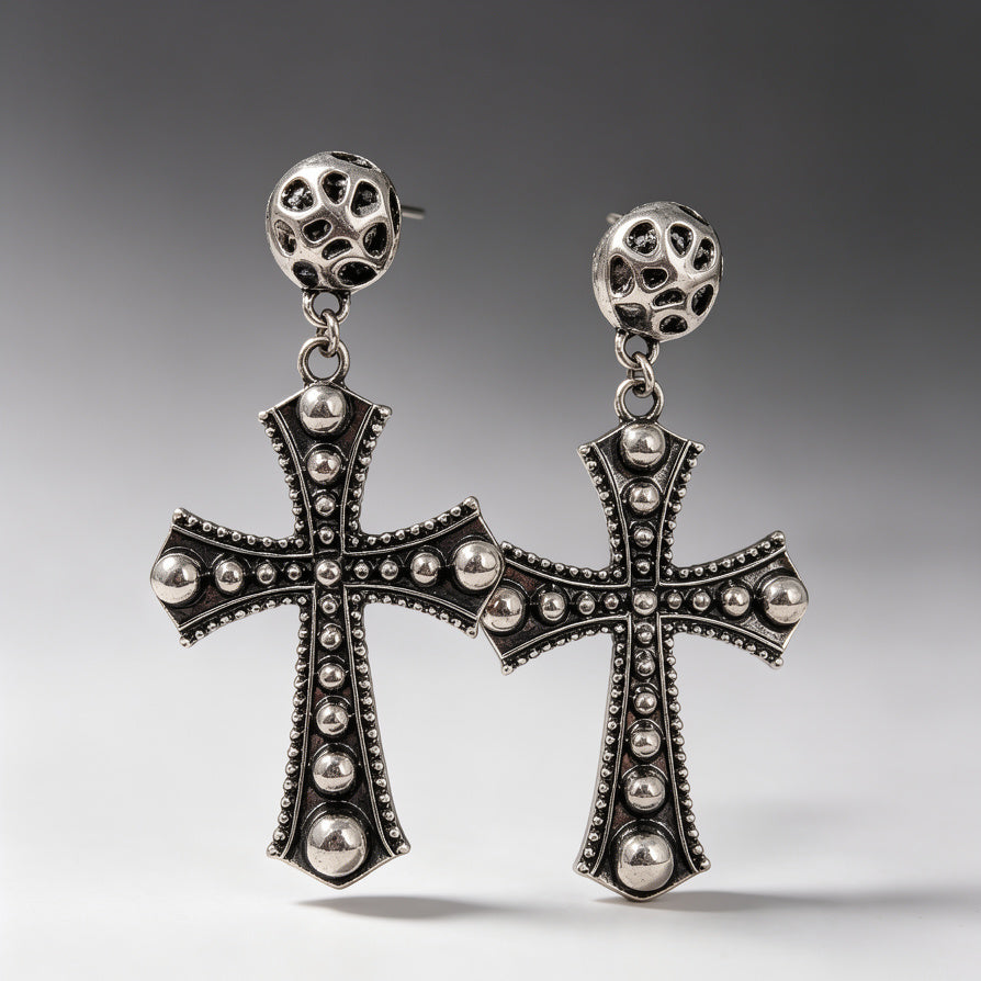 Pendientes Cruz Vintage Dorada/Plateada | Joyería Gótica al Por Mayor|JI JOYA