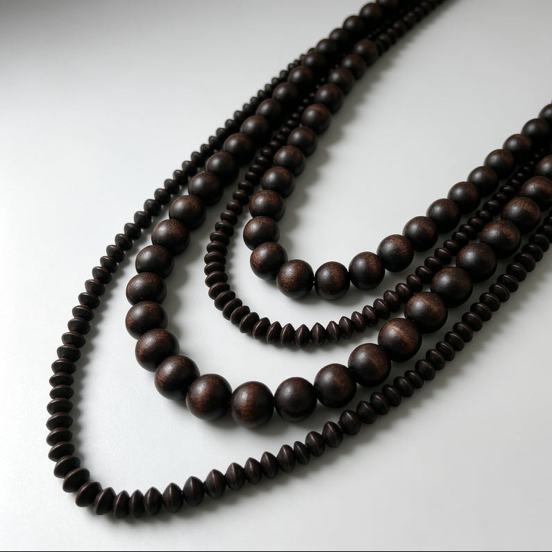 Collar de Madera de 4 Capas, Collar Largo Boho para Mujer, Joyería Étnica Minimalista|JI JOYA