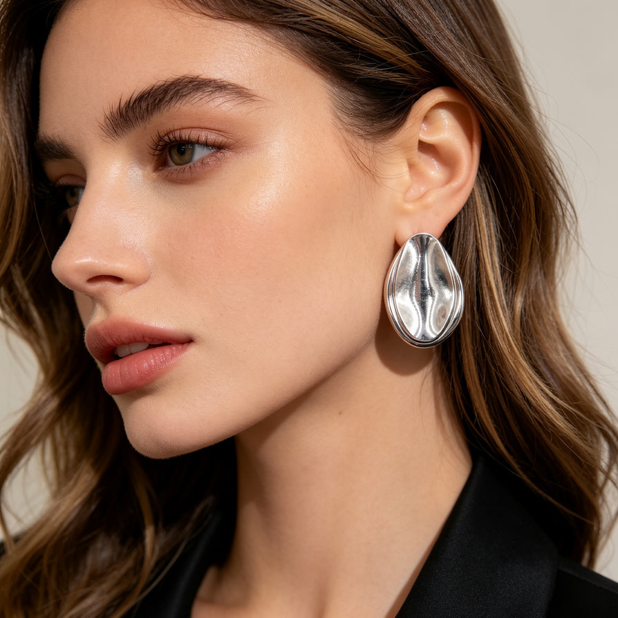 Pendientes de Gota Metálicos Grandes | Dorado y Plata | Venta al Por Mayor para Revendedores|JI JOYA