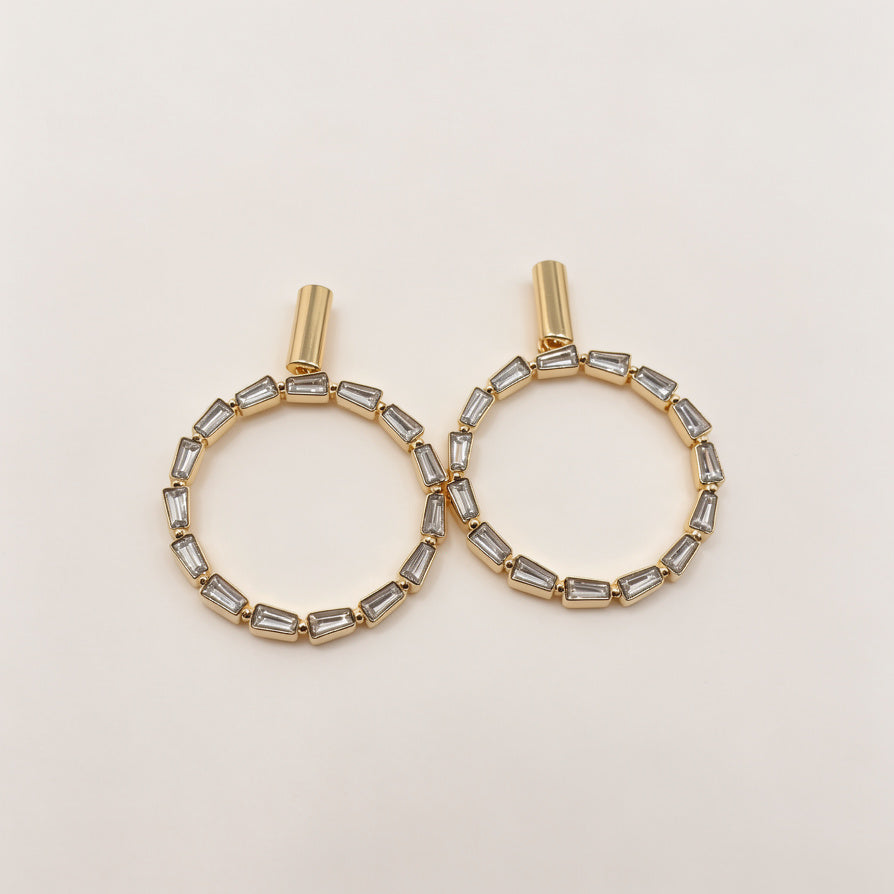 Aretes de Aro con Circonia Baguette - Lujo Minimalista - Mayorista de Joyería de Moda|JI JOYA