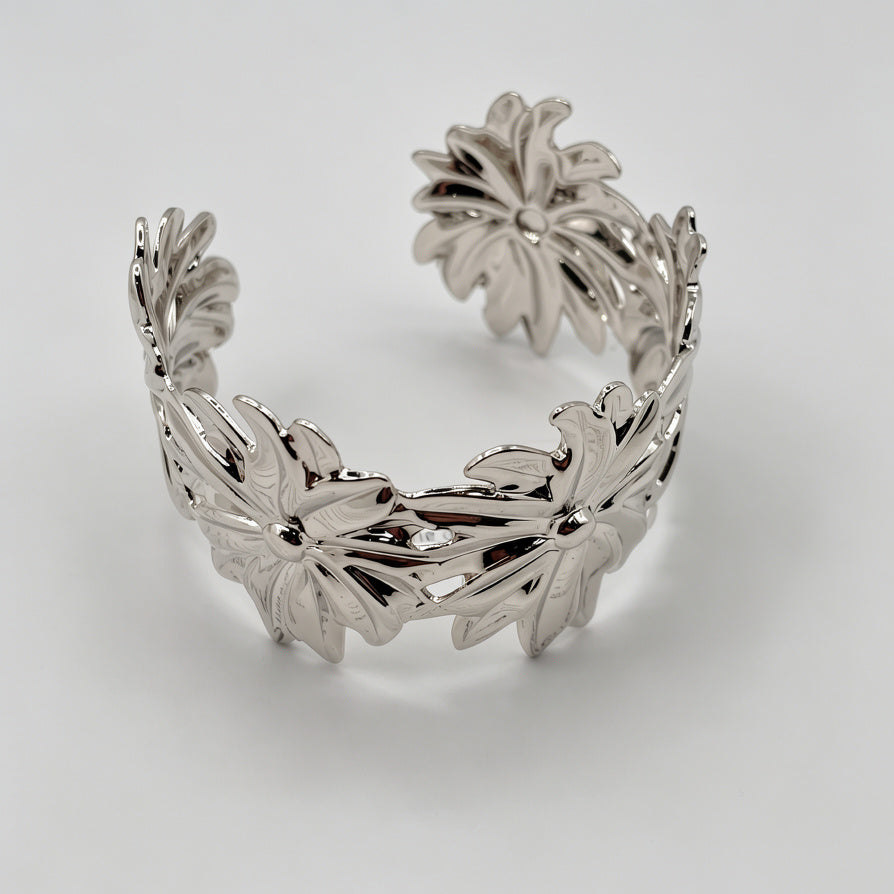 Brazalete Ajustable de Flores en Metal Chapado en Oro/Plata | Joyería Mayorista para Mujer|JI JOYA
