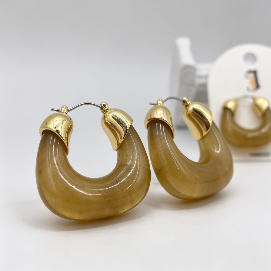 Pendientes de Aro Minimalistas de Resina con Detalles Dorados | 3 Colores Disponibles | Joyería de Moda al Por Mayor|JI JOYA