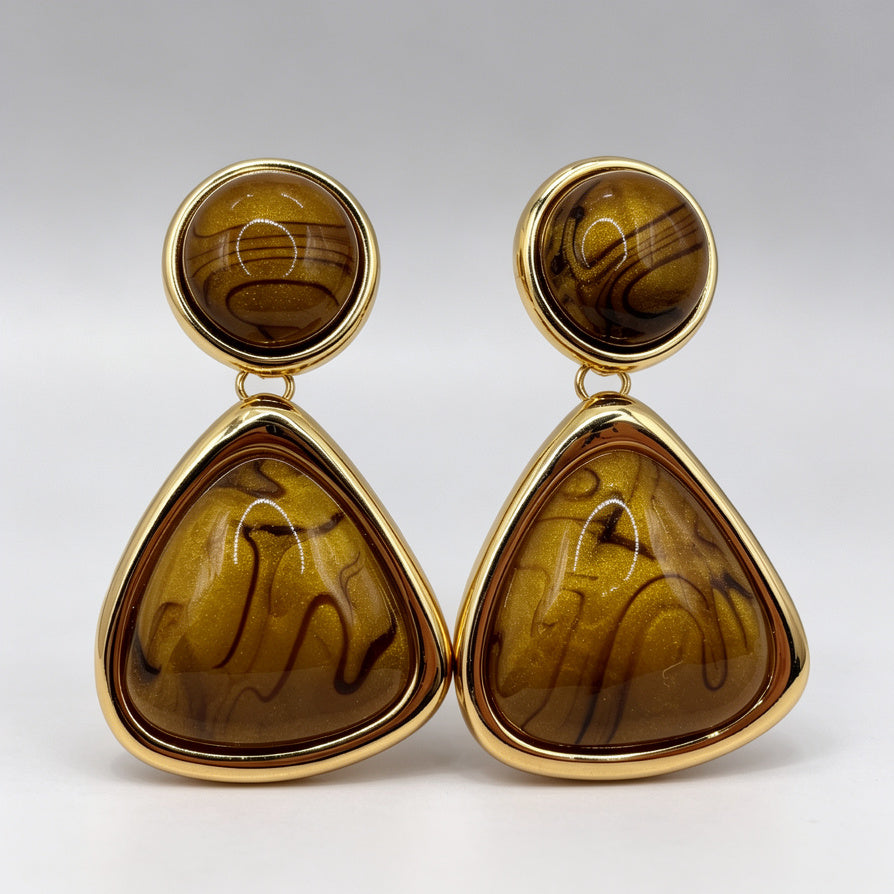 Pendientes Geométricos Resina Mármol Dorados | Moda Elegante Mayorista Joyería Mujer|JI JOYA