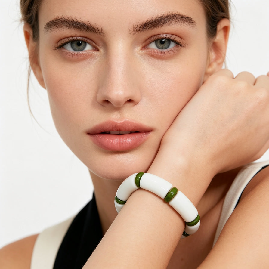 Pulsera de cuentas curvas bicolor, diseño elegante, venta al por mayor | JI JOYA