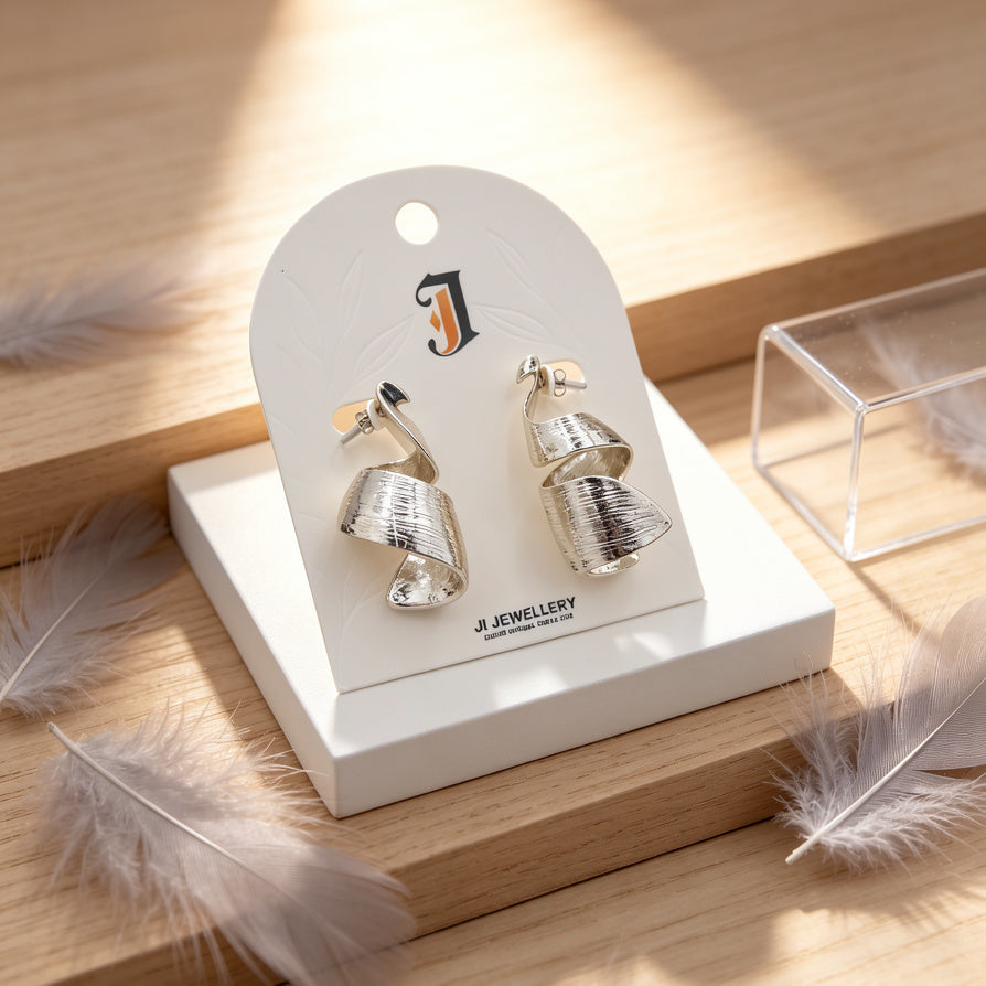 Pendientes de Tira Espiral de Plata al Por Mayor | Diseño Minimalista y Texturizado|JI JOYA