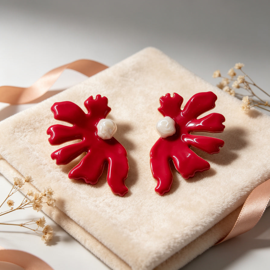 Pendientes de Flor de Esmalte con Detalle de Perla - 3 Colores | Joyería de Moda al Por Mayor|JI JOYA