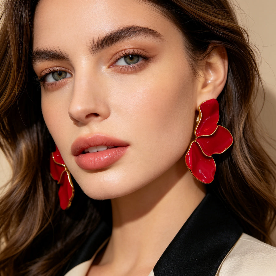 Pendientes de pétalos de mariposa esmaltados | Joyería de moda al por mayor|JI JOYA