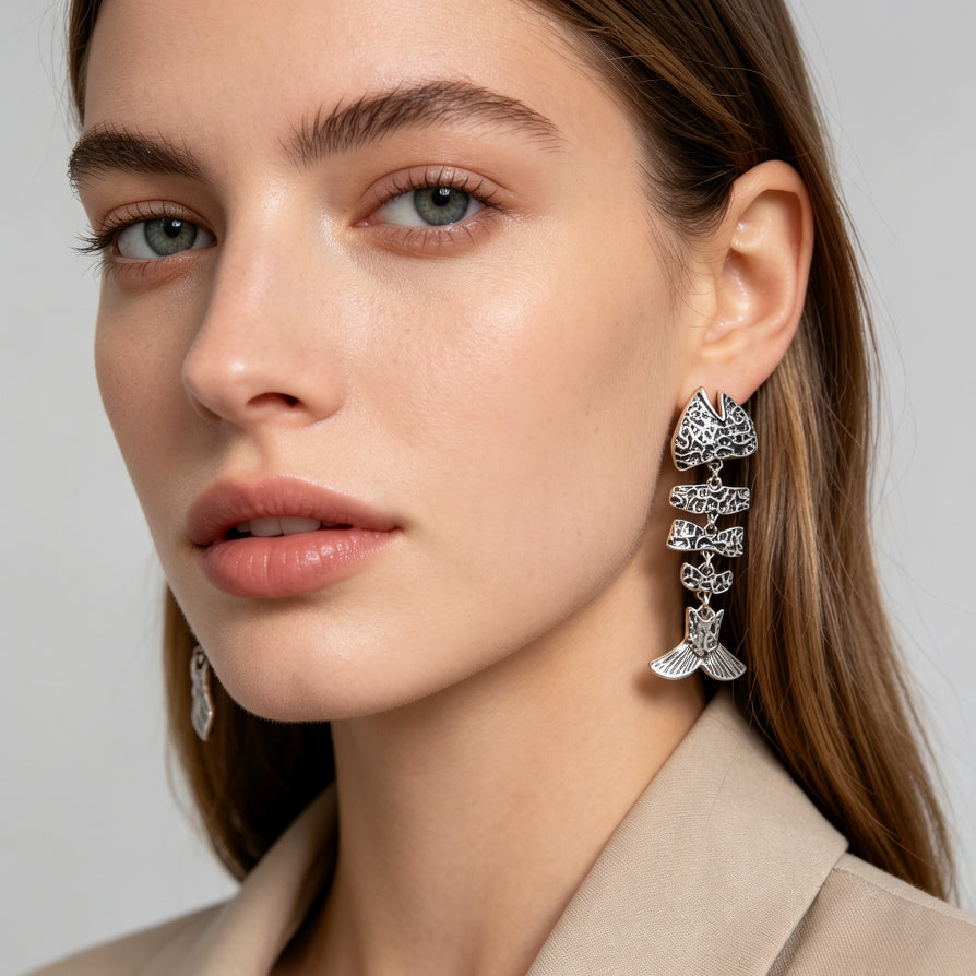 Pendientes Cola de Pescado Texturizados Oro/Plata | Joyería de Moda Mayorista para Mujer|JI JOYA