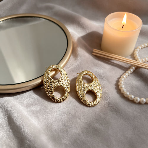 Aretes Pendientes Dorados Geométricos | Diseño de Dos Agujeros | Mayorista|JI JOYA