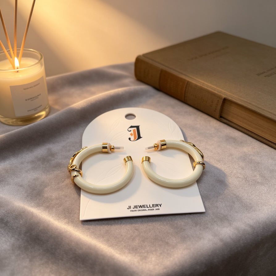 Español：Pendientes Aro Resina Elegante Con Detalles Dorados, Diseño Serpiente Minimalista | Joyería Mayorista Mujer|JI JOYA