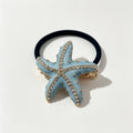 Coletero de Pelo con Diseño de Estrella de Mar Azul/Beige Claro con Cristales - Venta al Por Mayor|JI JOYA